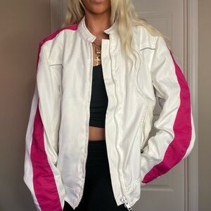 Xelement Women's Pink/White Heart Embroidered Motorcycle Jacket